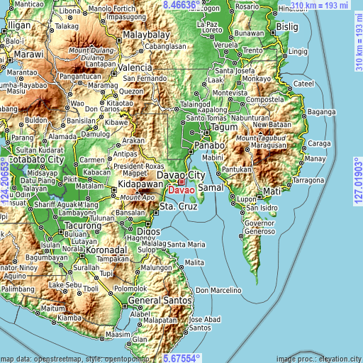 Topographic map of Davao