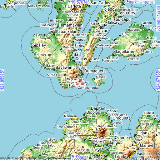 Topographic map of Dauin