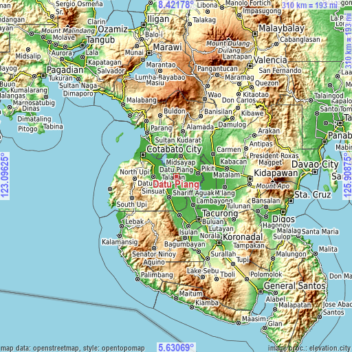 Topographic map of Datu Piang