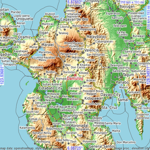 Topographic map of Damulog