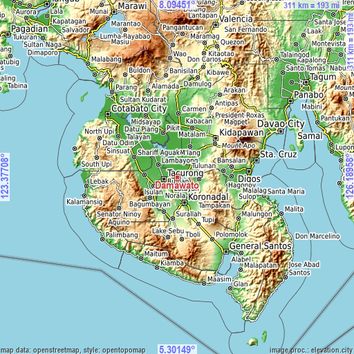 Topographic map of Damawato