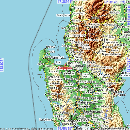 Topographic map of Dagupan