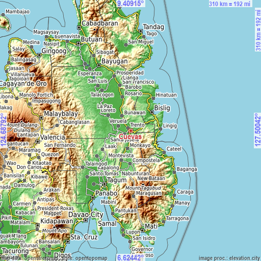 Topographic map of Cuevas