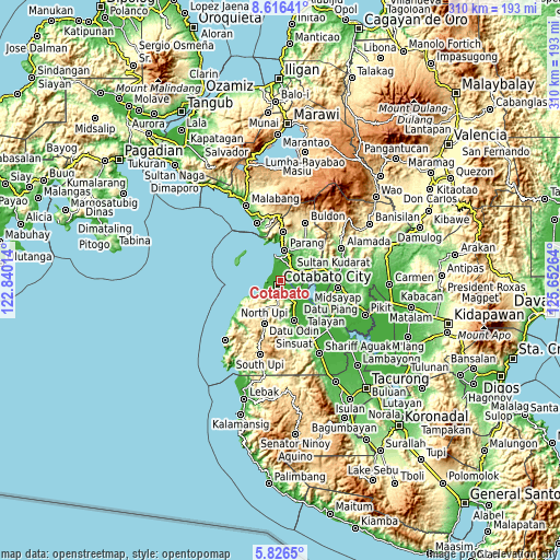 Topographic map of Cotabato