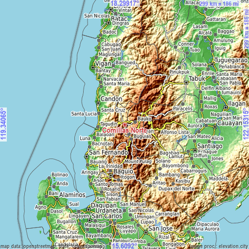 Topographic map of Comillas Norte