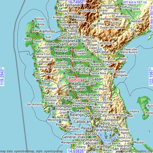 Topographic map of Comillas