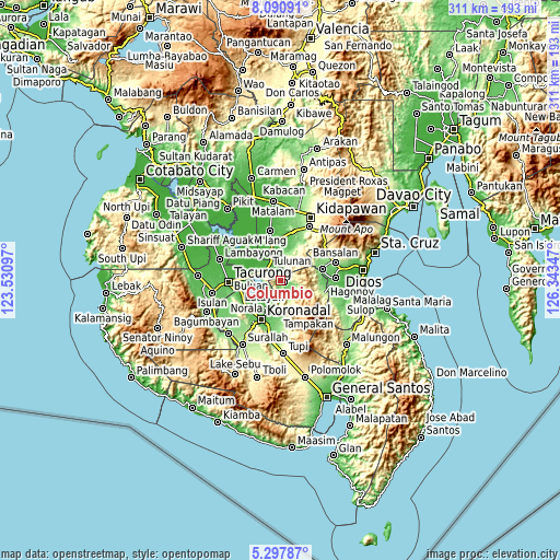 Topographic map of Columbio