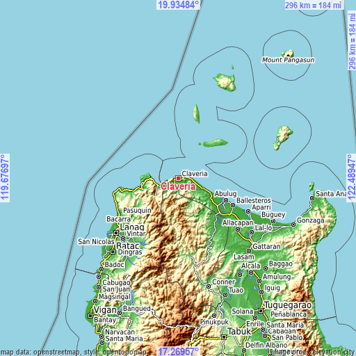 Topographic map of Claveria