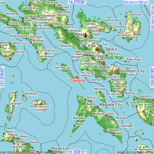 Topographic map of Claveria