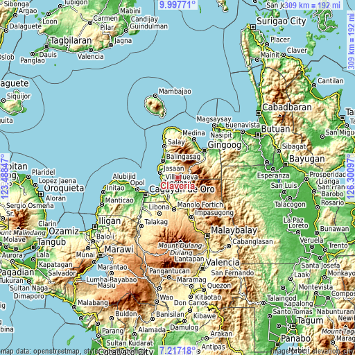 Topographic map of Claveria