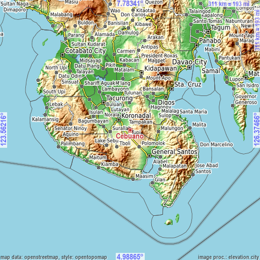 Topographic map of Cebuano