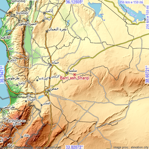 Topographic map of Barrī ash Sharqī