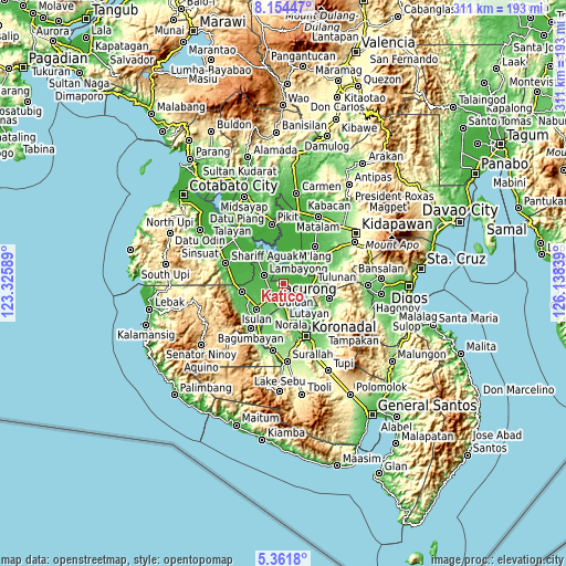 Topographic map of Katico