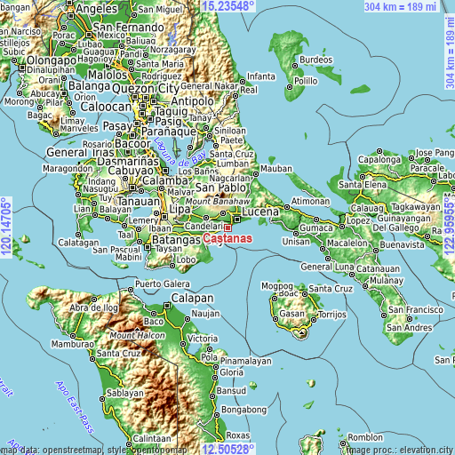 Topographic map of Castañas