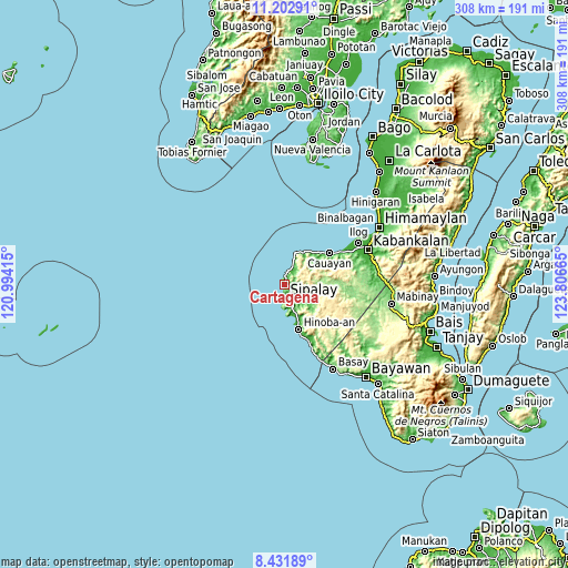 Topographic map of Cartagena