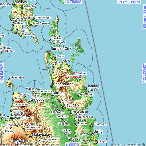 Topographic map of Carrascal