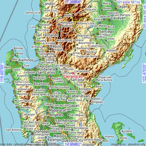 Topographic map of Carranglan