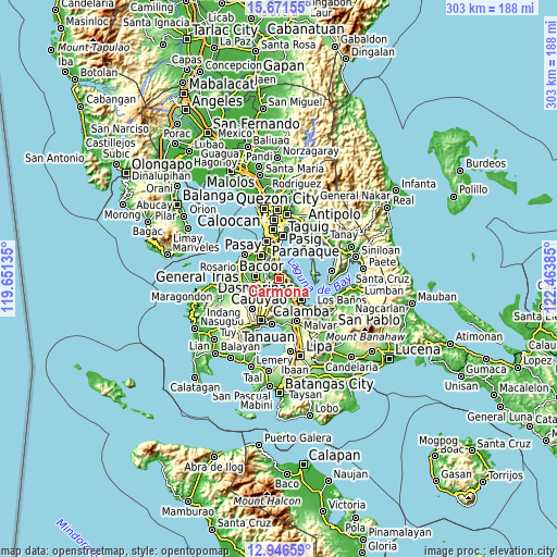 Topographic map of Carmona