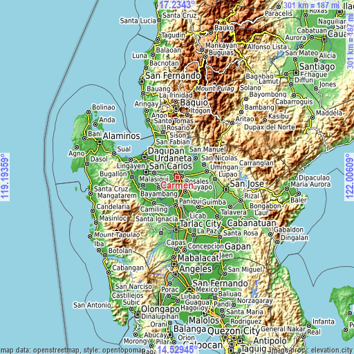 Topographic map of Carmen