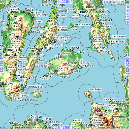 Topographic map of Carmen