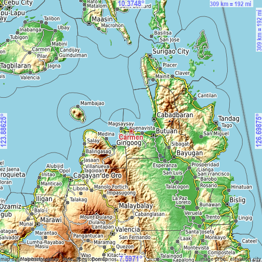 Topographic map of Carmen