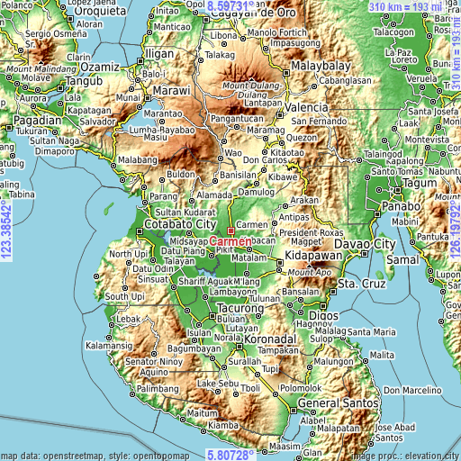 Topographic map of Carmen