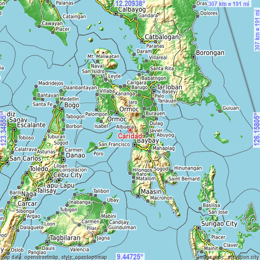 Topographic map of Caridad