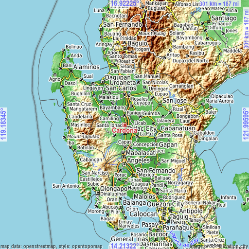 Topographic map of Cardona