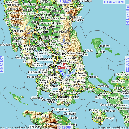 Topographic map of Cardona