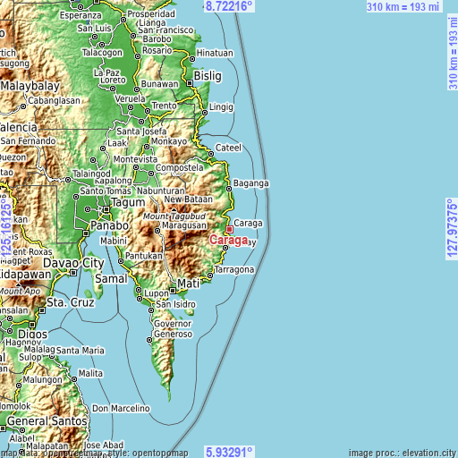 Topographic map of Caraga