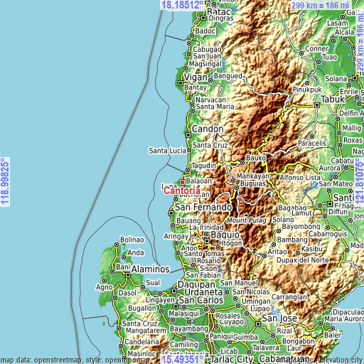 Topographic map of Cantoria