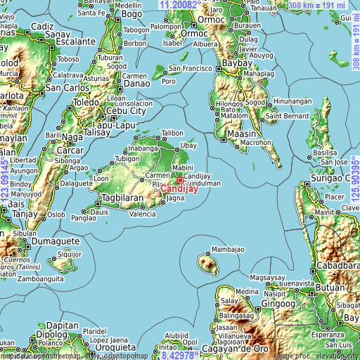 Topographic map of Candijay