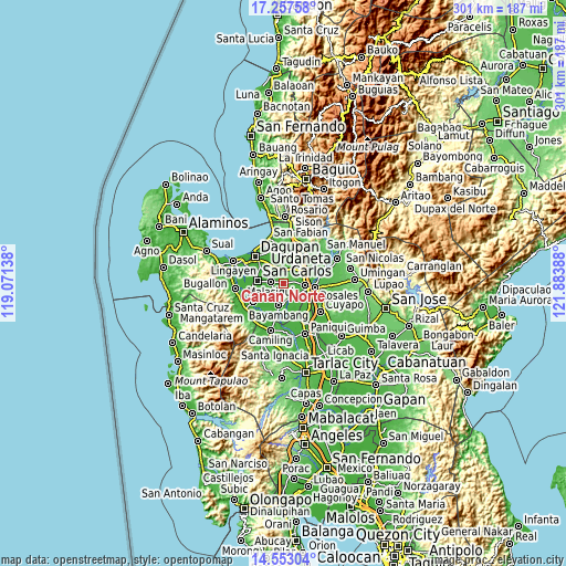 Topographic map of Canan Norte