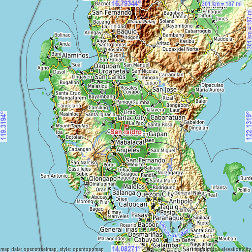 Topographic map of San Isidro