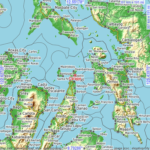 Topographic map of Calape