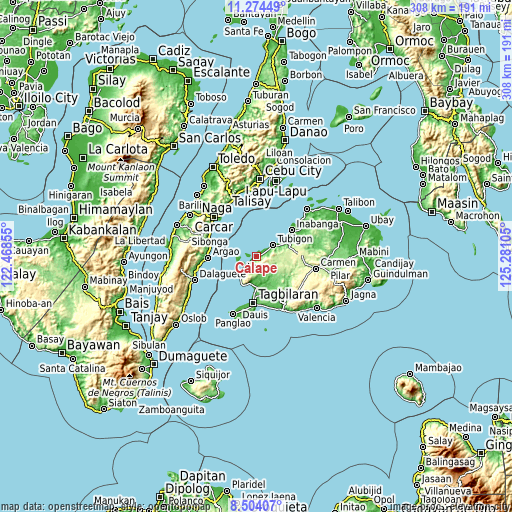 Topographic map of Calape