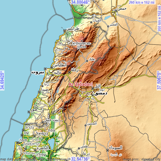 Topographic map of Az Zabadānī