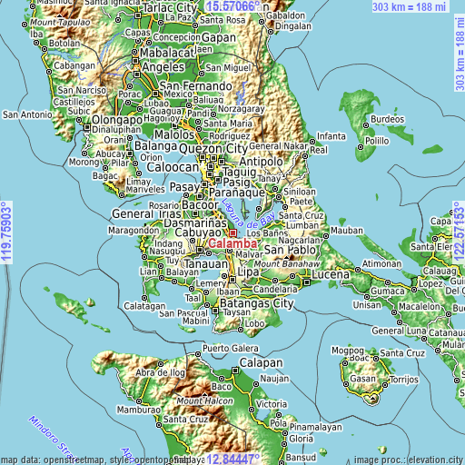 Topographic map of Calamba