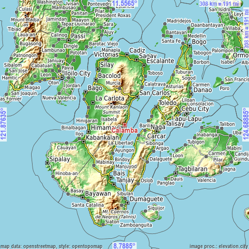 Topographic map of Calamba