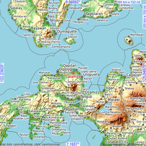 Topographic map of Calamba