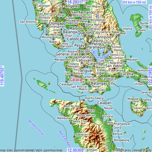 Topographic map of Calaca