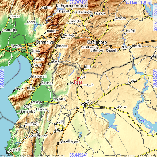 Topographic map of I‘zāz