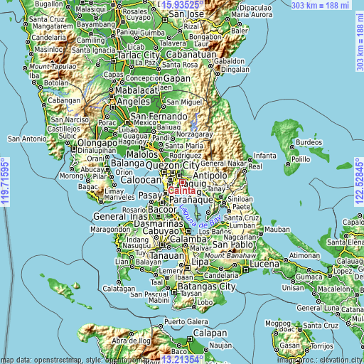 Topographic map of Cainta