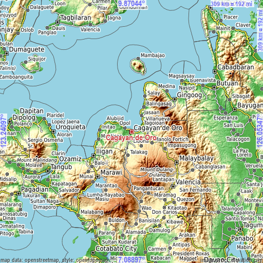 Topographic map of Cagayan de Oro