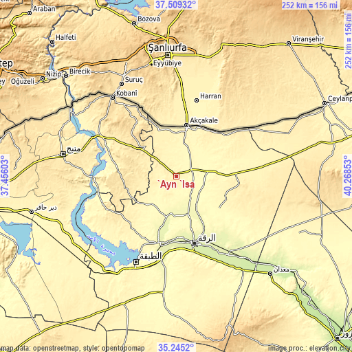 Topographic map of ‘Ayn ‘Īsá