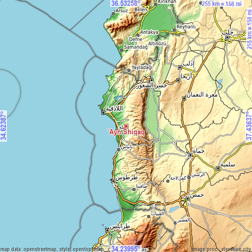 Topographic map of ‘Ayn Shiqāq
