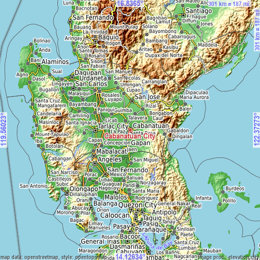 Topographic map of Cabanatuan City