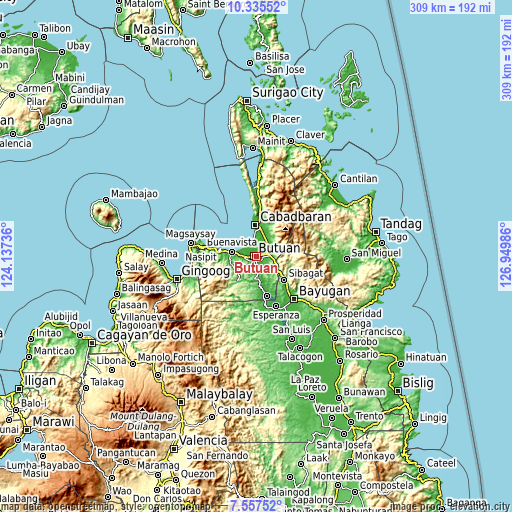 Topographic map of Butuan