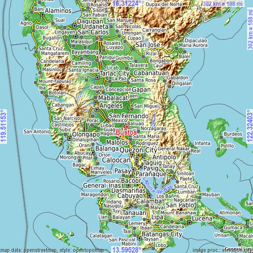 Topographic map of Bustos