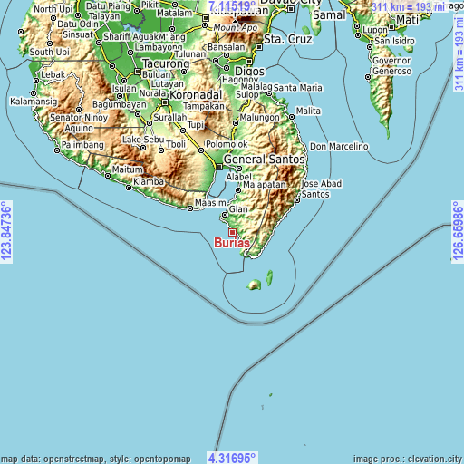 Topographic map of Burias